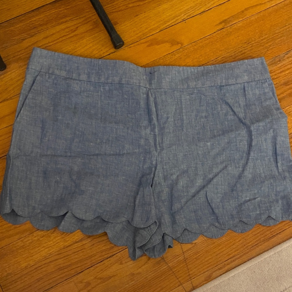 LOFT Chambray Blue High-Waist Scalloped Hem Shorts